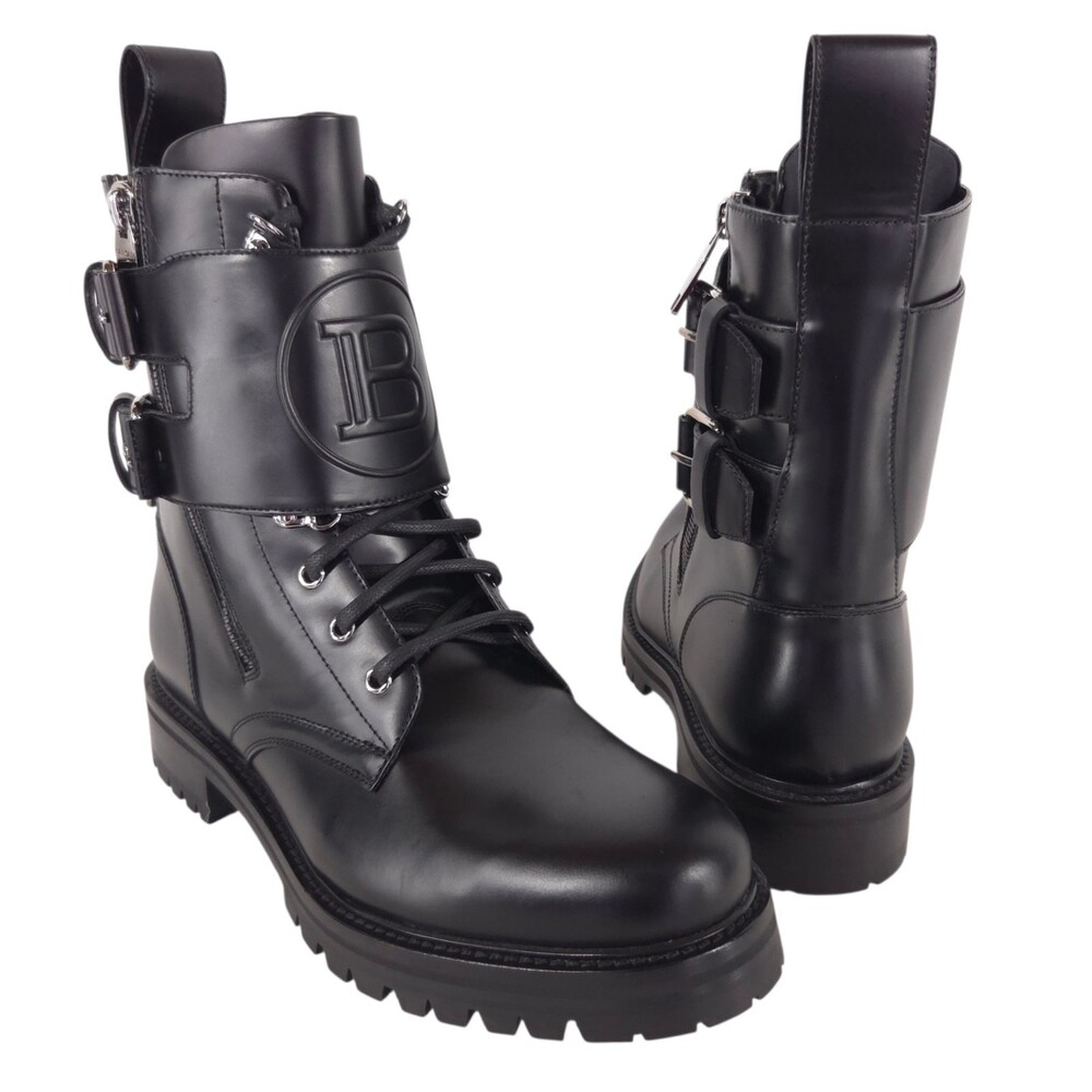 Balmain B Logo Buckle Ranger Combat Boots Mens US 10 IT 43 Black $1650